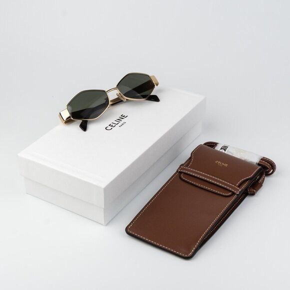 Celine TRIOMPHE Women Sunglasses Gold Green CL40254U 30N NEW AUTHENTIC main image 5